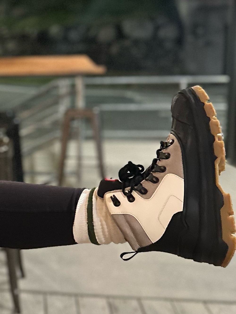 Hunters Cream and Black Lug-Sole Hiking Boots